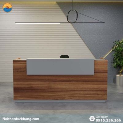 DKFQLT35-G | Quầy lễ tân Lieu dáng chữ U có bảng xám trang trí kèm hộc di động