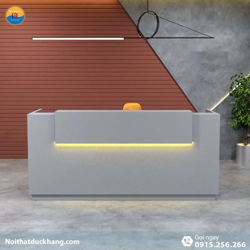 DKFQLT35-G | Quầy lễ tân Lieu dáng chữ U có bảng xám trang trí kèm hộc di động