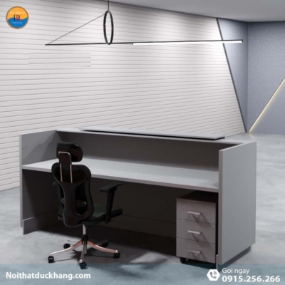 DKFQLT35-G | Quầy lễ tân Lieu dáng chữ U có bảng xám trang trí kèm hộc di động