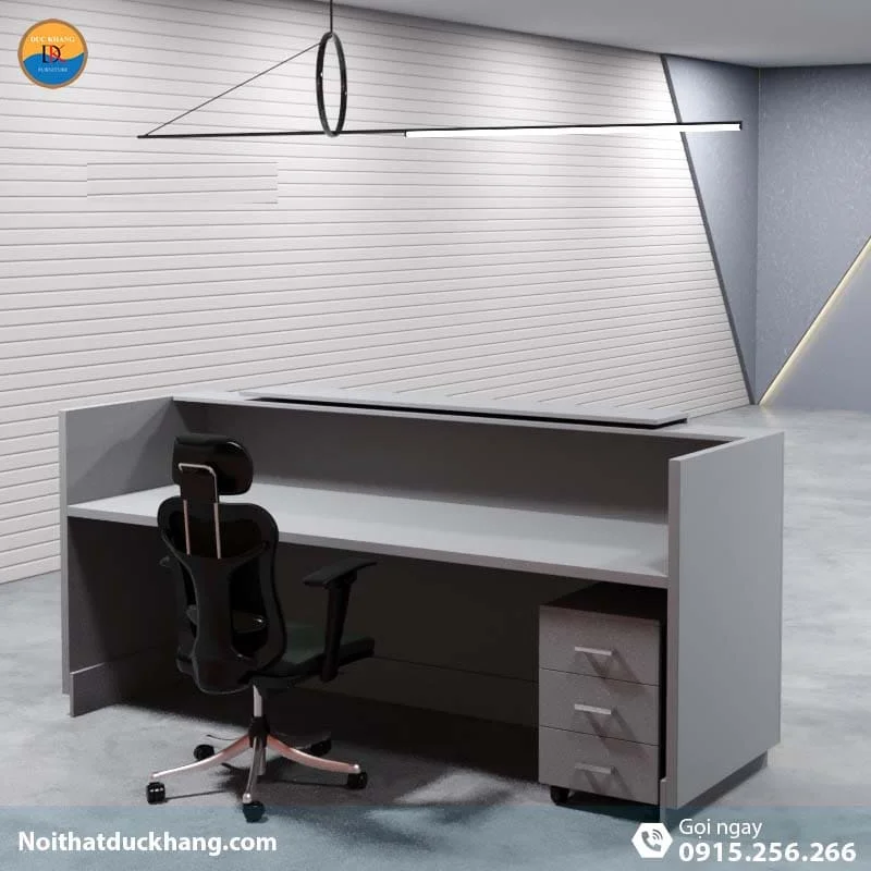 DKFQLT35-G | Quầy lễ tân Lieu dáng chữ U có bảng xám trang trí kèm hộc di động