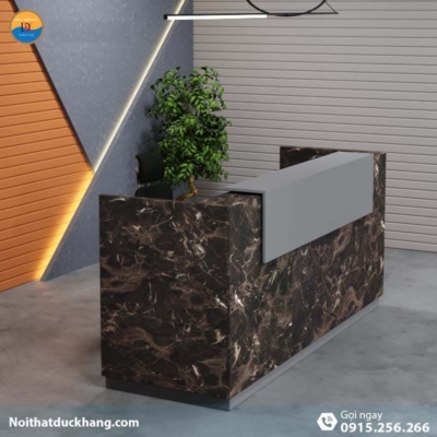 DKFQLT35-G | Quầy lễ tân Lieu dáng chữ U có bảng xám trang trí kèm hộc di động