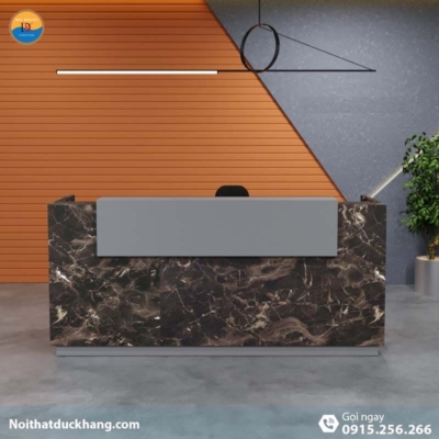 DKFQLT35-G | Quầy lễ tân Lieu dáng chữ U có bảng xám trang trí kèm hộc di động