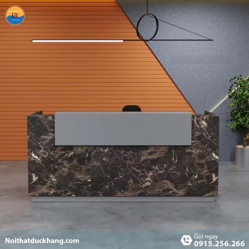 DKFQLT35-G | Quầy lễ tân Lieu dáng chữ U có bảng xám trang trí kèm hộc di động