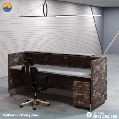 DKFQLT35-G | Quầy lễ tân Lieu dáng chữ U có bảng xám trang trí kèm hộc di động