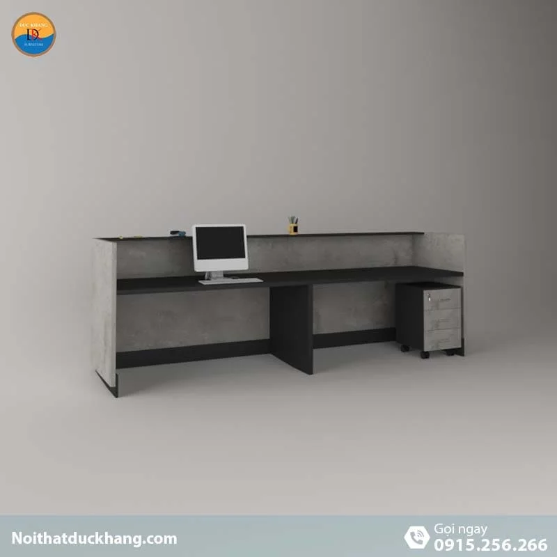 DKFQLT37-B | Quầy lễ tân Rok dáng chữ U màu đen kèm hộc di động, dành cho 2 người