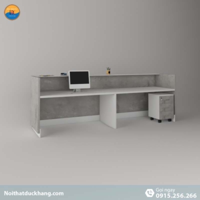 DKFQLT37-W | Quầy lễ tân Rok dáng chữ U màu trắng kèm hộc di động, dành cho 2 người