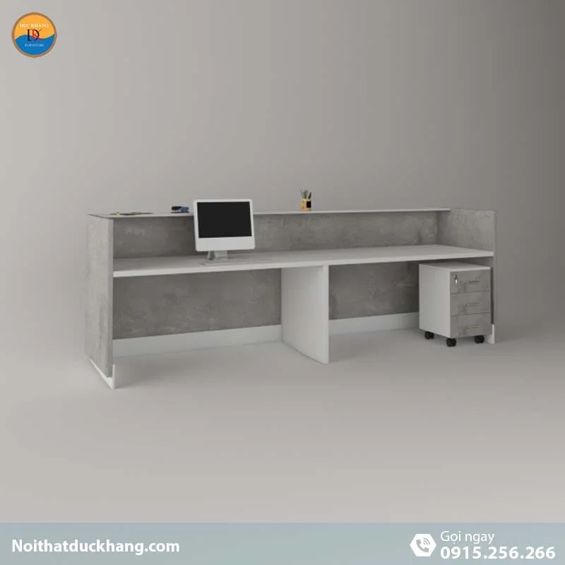 DKFQLT37-W | Quầy lễ tân Rok dáng chữ U màu trắng kèm hộc di động, dành cho 2 người