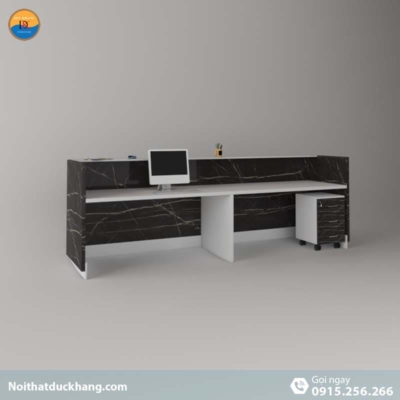 DKFQLT37-W | Quầy lễ tân Rok dáng chữ U màu trắng kèm hộc di động, dành cho 2 người