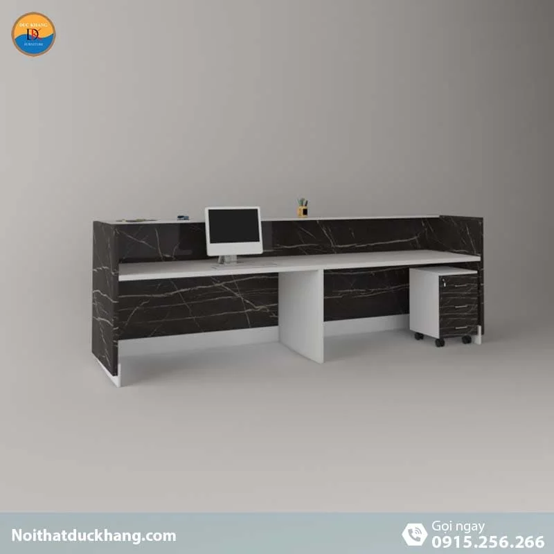 DKFQLT37-W | Quầy lễ tân Rok dáng chữ U màu trắng kèm hộc di động, dành cho 2 người