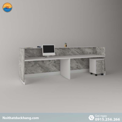 DKFQLT37-W | Quầy lễ tân Rok dáng chữ U màu trắng kèm hộc di động, dành cho 2 người