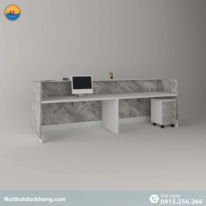 DKFQLT37-W | Quầy lễ tân Rok dáng chữ U màu trắng kèm hộc di động, dành cho 2 người