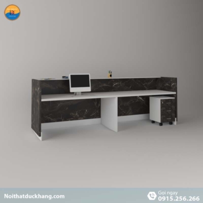 DKFQLT37-W | Quầy lễ tân Rok dáng chữ U màu trắng kèm hộc di động, dành cho 2 người