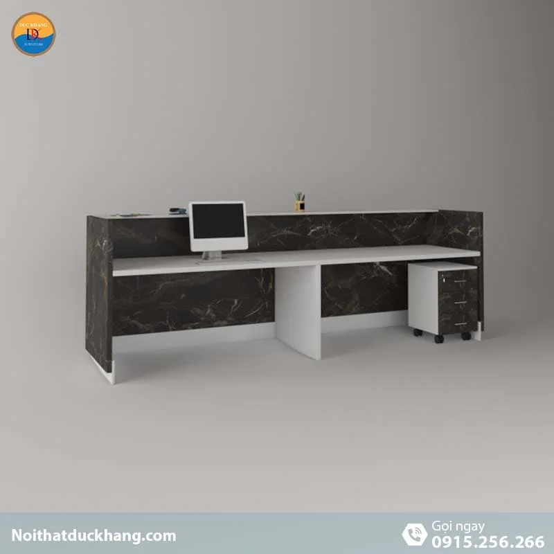 DKFQLT37-W | Quầy lễ tân Rok dáng chữ U màu trắng kèm hộc di động, dành cho 2 người