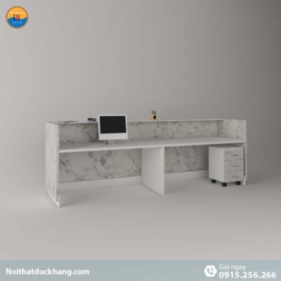 DKFQLT37-W | Quầy lễ tân Rok dáng chữ U màu trắng kèm hộc di động, dành cho 2 người