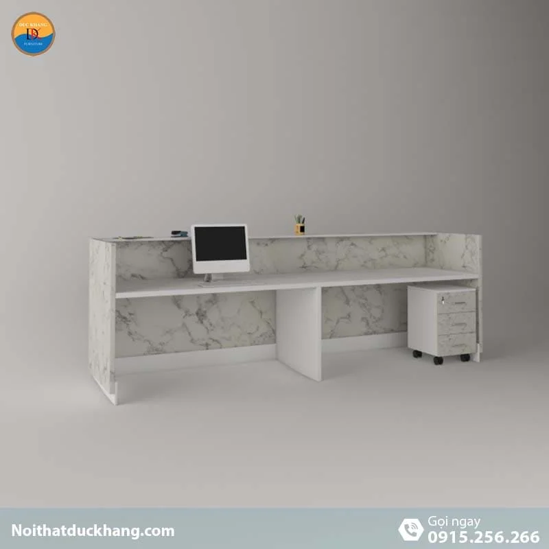 DKFQLT37-W | Quầy lễ tân Rok dáng chữ U màu trắng kèm hộc di động, dành cho 2 người