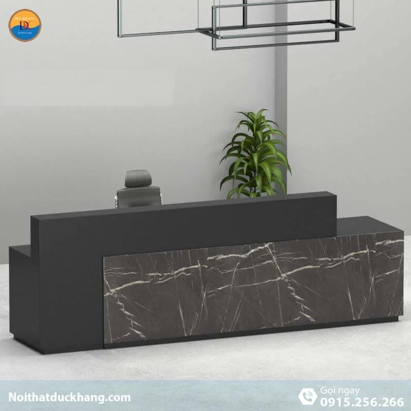 DKFQLT38-B | Quầy lễ tân Leath màu đen, dáng chữ I dành cho 2 người kèm hộc di động