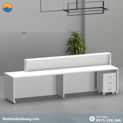 DKFQLT38-W | Quầy lễ tân Leath màu trắng, dáng chữ I dành cho 2 người kèm hộc di động