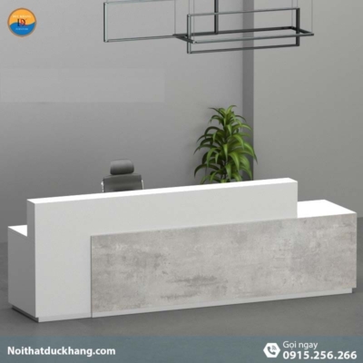 DKFQLT38-W | Quầy lễ tân Leath màu trắng, dáng chữ I dành cho 2 người kèm hộc di động