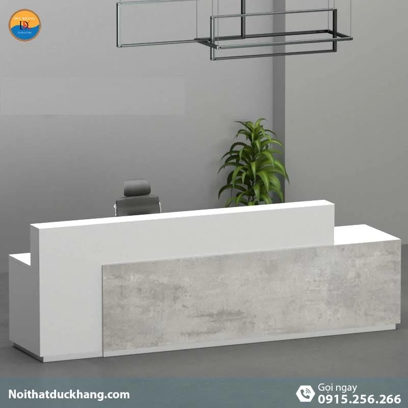 DKFQLT38-W | Quầy lễ tân Leath màu trắng, dáng chữ I dành cho 2 người kèm hộc di động