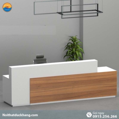 DKFQLT38-W | Quầy lễ tân Leath màu trắng, dáng chữ I dành cho 2 người kèm hộc di động