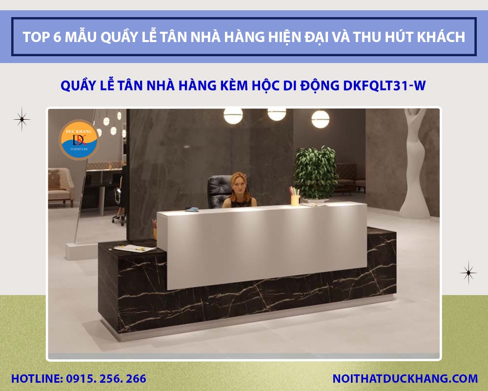 Quầy lễ tân nhà hàng kèm hộc di động DKFQLT31-W Quầy lễ tân nhà hàng kèm hộc di động DKFQLT31-W