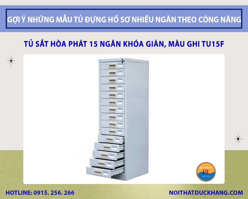 Tủ sắt Hòa Phát 15 ngăn khóa giàn, màu ghi TU15F