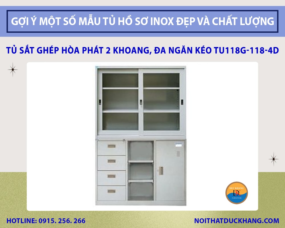 Tủ sắt ghép Hòa Phát 2 khoang, đa ngăn kéo TU118G-118-4D