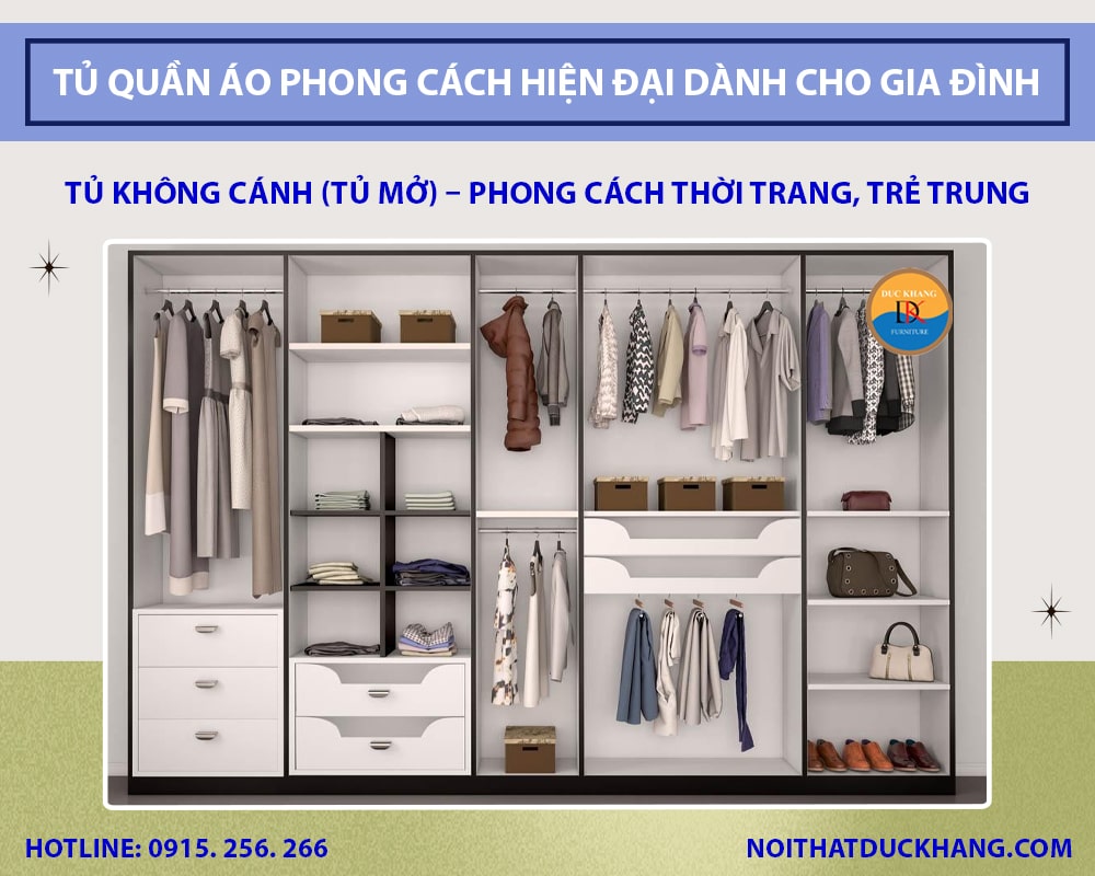 Tủ không cánh (tủ mở) - Phong cách thời trang, trẻ trung Tủ không cánh (tủ mở) - Phong cách thời trang, trẻ trung