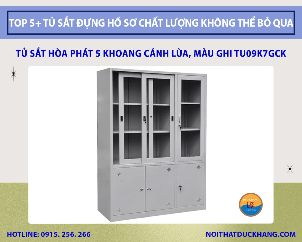 Tủ sắt Hòa Phát 5 khoang cánh lùa, màu ghi TU09K7GCK Tủ sắt Hòa Phát 5 khoang cánh lùa, màu ghi TU09K7GCK