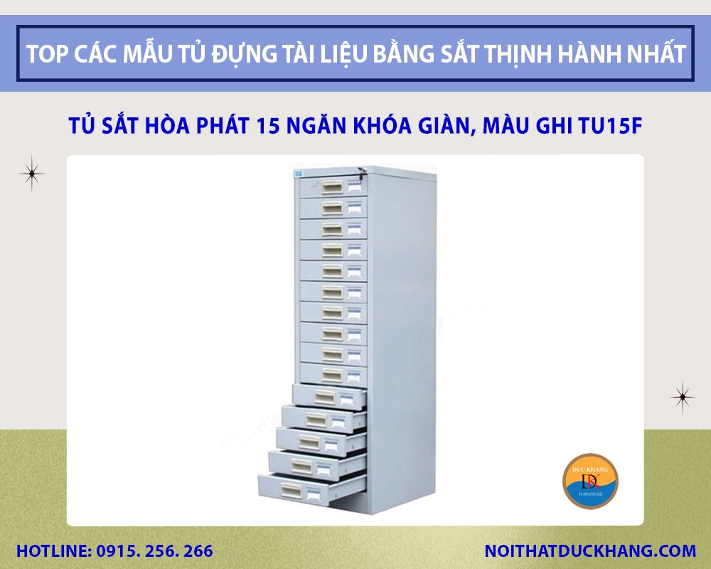 Tủ sắt Hòa Phát 15 ngăn khóa giàn, màu ghi TU15F