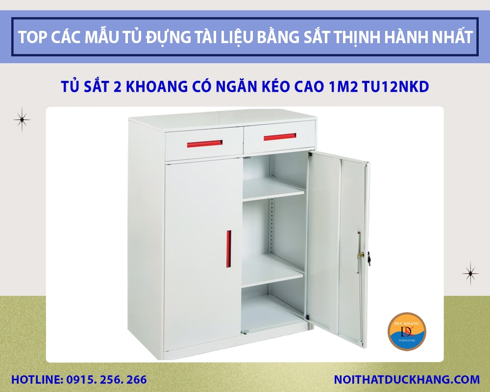 Tủ sắt 2 khoang có ngăn kéo cao 1m2 TU12NKD