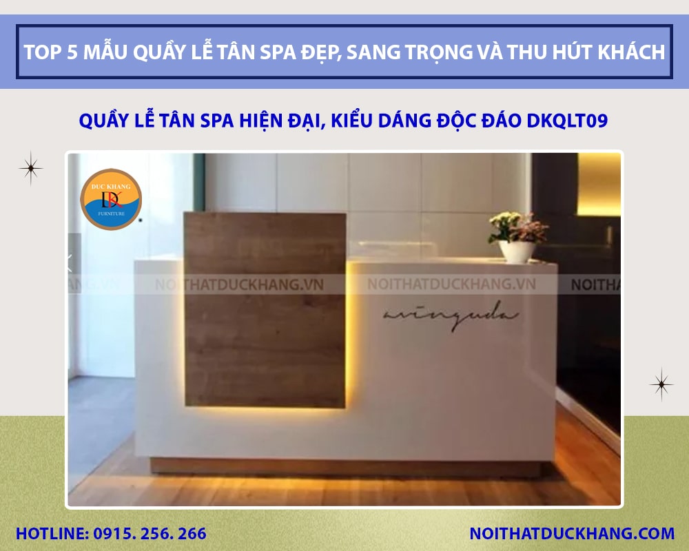 Quầy lễ tân spa hiện đại, kiểu dáng độc đáo DKQLT09 Quầy lễ tân spa hiện đại, kiểu dáng độc đáo DKQLT09