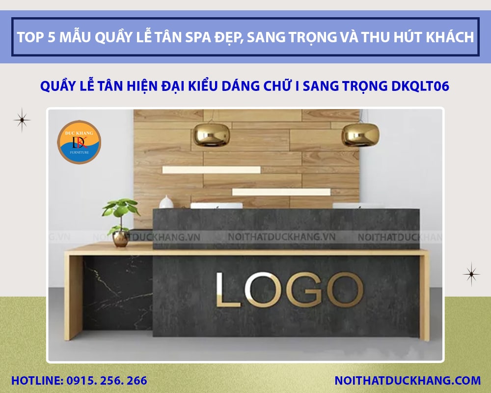 Quầy lễ tân hiện đại kiểu dáng chữ I sang trọng DKQLT06 Quầy lễ tân hiện đại kiểu dáng chữ I sang trọng DKQLT06