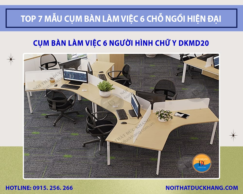 Cụm bàn làm việc 6 người hình chữ Y DKMD20 Cụm bàn làm việc 6 người hình chữ Y DKMD20