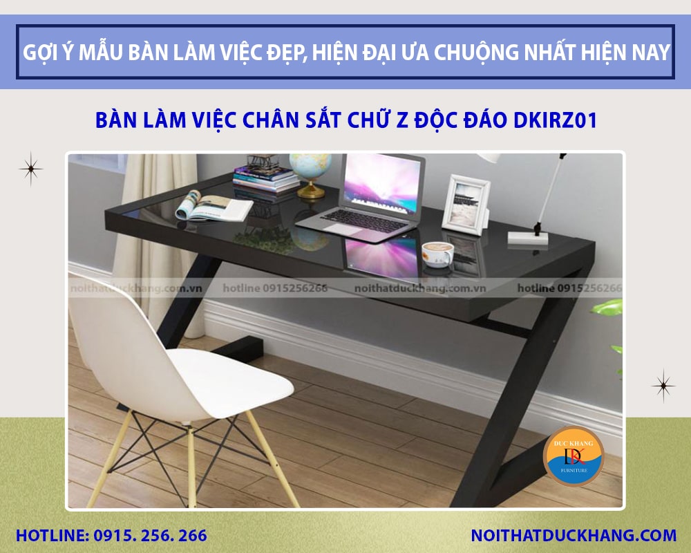 Bàn làm việc chân sắt chữ Z độc đáo DKIRZ01 Bàn làm việc chân sắt chữ Z độc đáo DKIRZ01