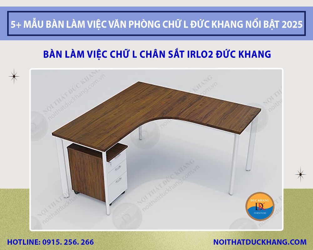 Bàn làm việc chữ L chân sắt IRLO2 Đức Khang