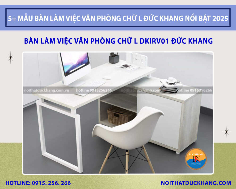 Bàn làm việc văn phòng chữ L DKIRV01 Đức Khang
