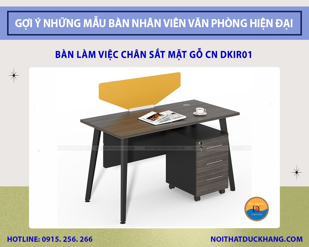 Bàn làm việc chân sắt mặt gỗ CN DKIR01
