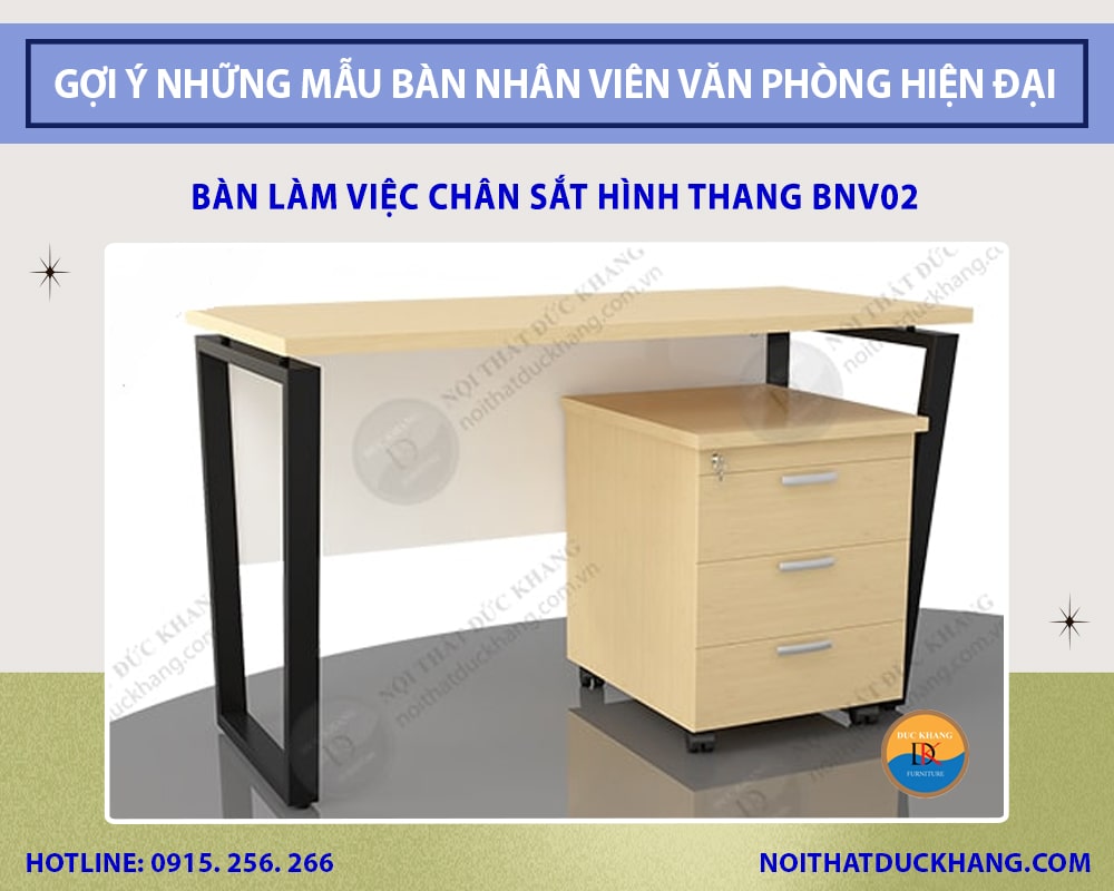 Bàn làm việc chân sắt hình thang BNV02