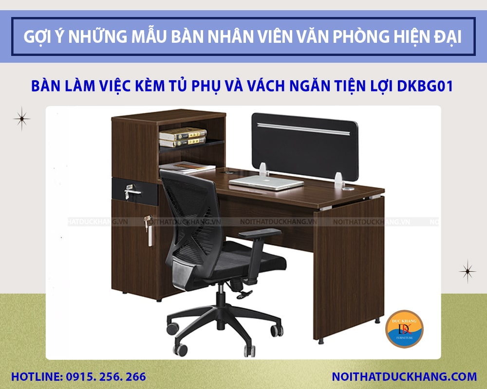Bàn làm việc kèm tủ phụ và vách ngăn tiện lợi DKBG01