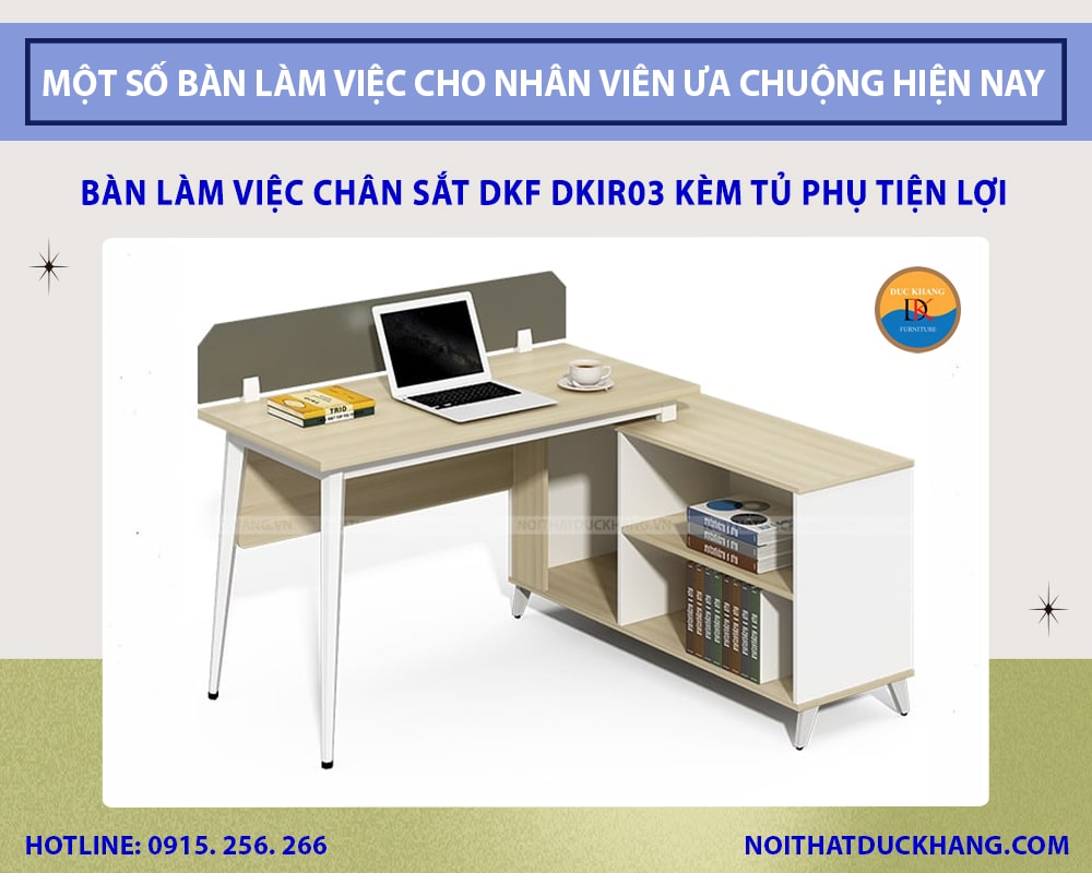 Bàn làm việc chân sắt DKF DKIR03 kèm tủ phụ tiện lợi Bàn làm việc chân sắt DKF DKIR03 kèm tủ phụ tiện lợi