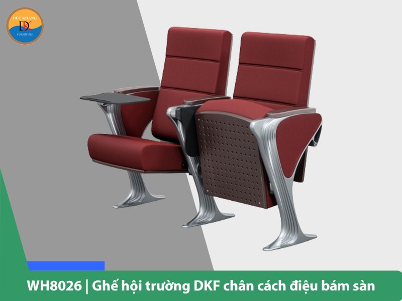 WH8026 | Ghế hội trường DKF chân cách điệu bám sàn kèm bàn viết tiện lợi