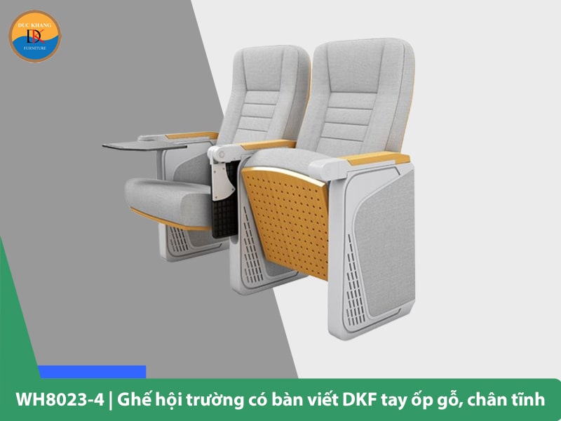 WH8023-4 | Ghế hội trường có bàn viết DKF tay ốp gỗ, chân tĩnh