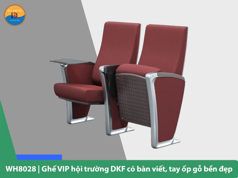 WH8028 | Ghế VIP hội trường DKF có bàn viết, tay ốp gỗ bền đẹp