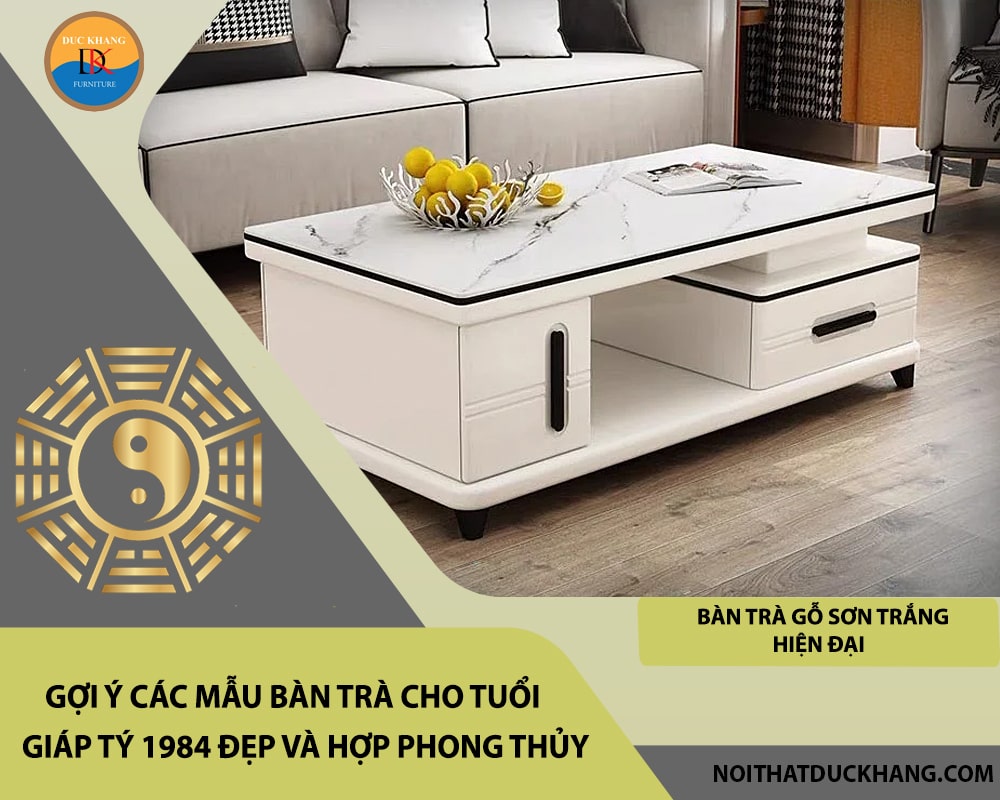 Bàn trà gỗ sơn trắng hiện đại