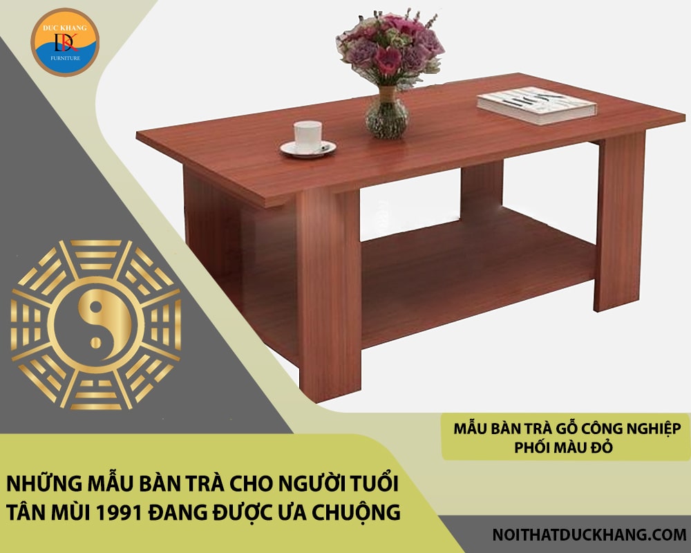 Mẫu bàn trà gỗ công nghiệp phối màu đỏ hoặc hồng nhạt