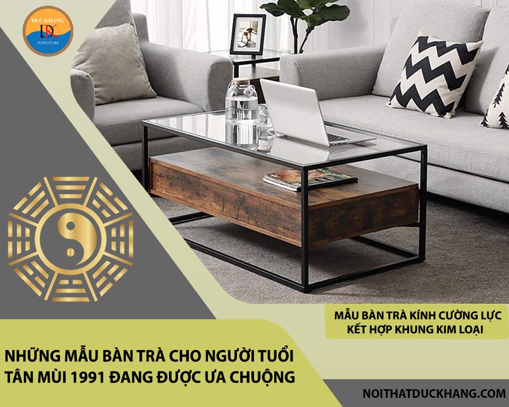 Mẫu bàn trà kính cường lực kết hợp khung kim loại
