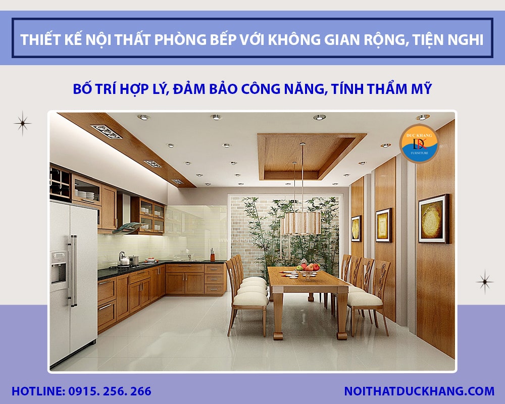 Thiết kế nội thất phòng bếp với không gian rộng, tiện nghi