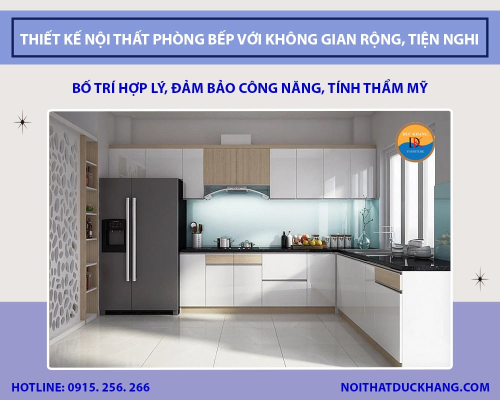 Thiết kế nội thất phòng bếp với không gian rộng, tiện nghi