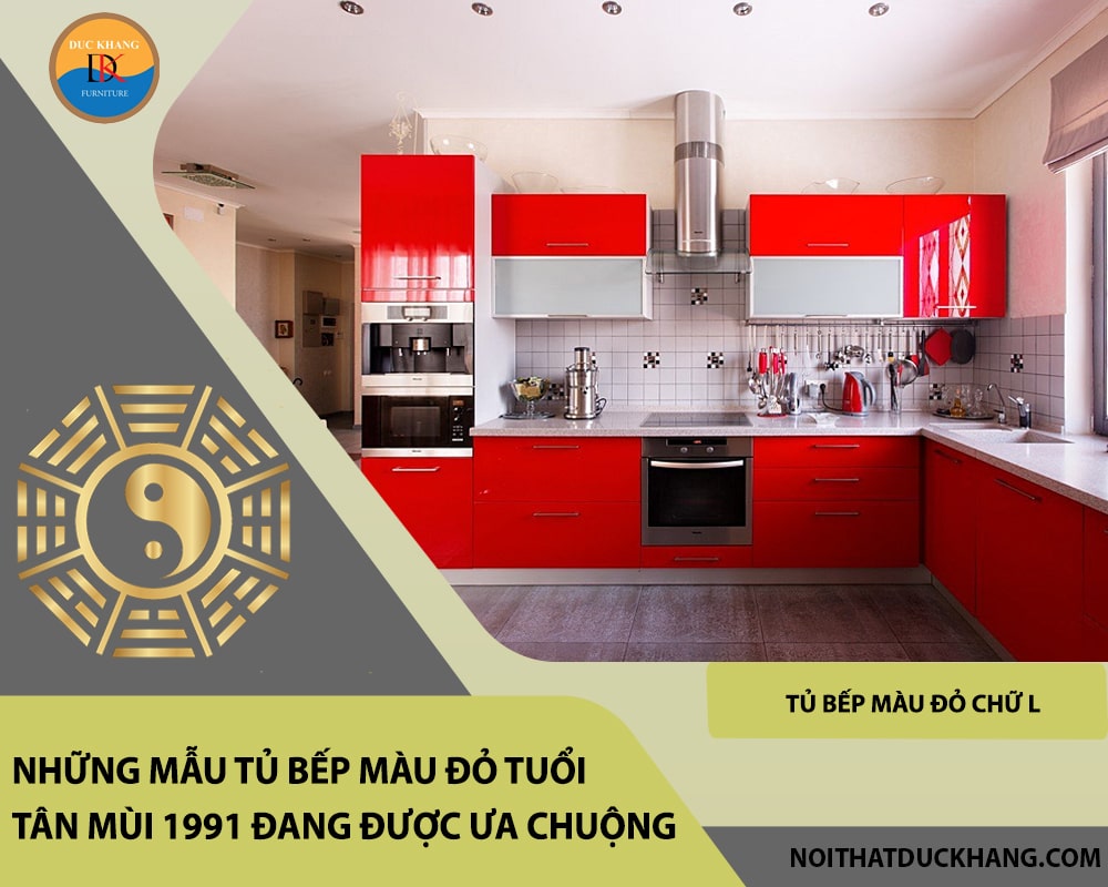 Tủ bếp màu đỏ chữ L
